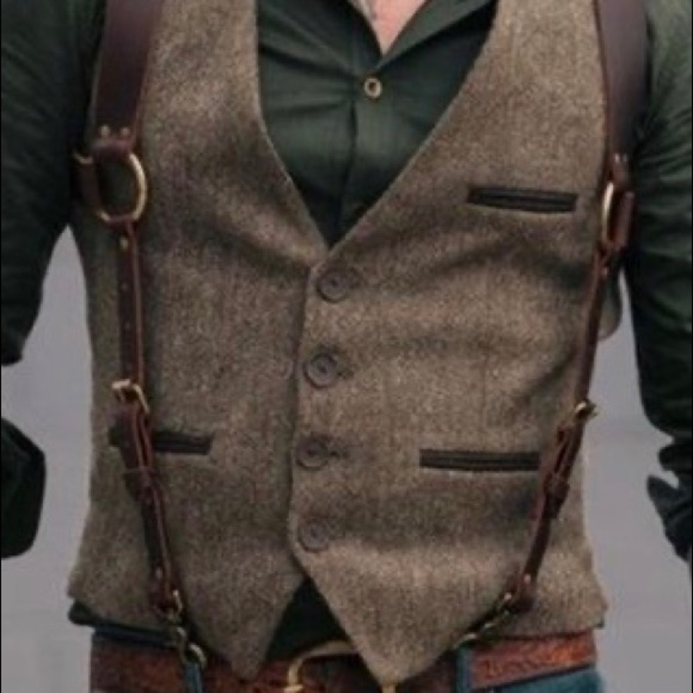NWT—Men’s Wool and Faux Leather Vest